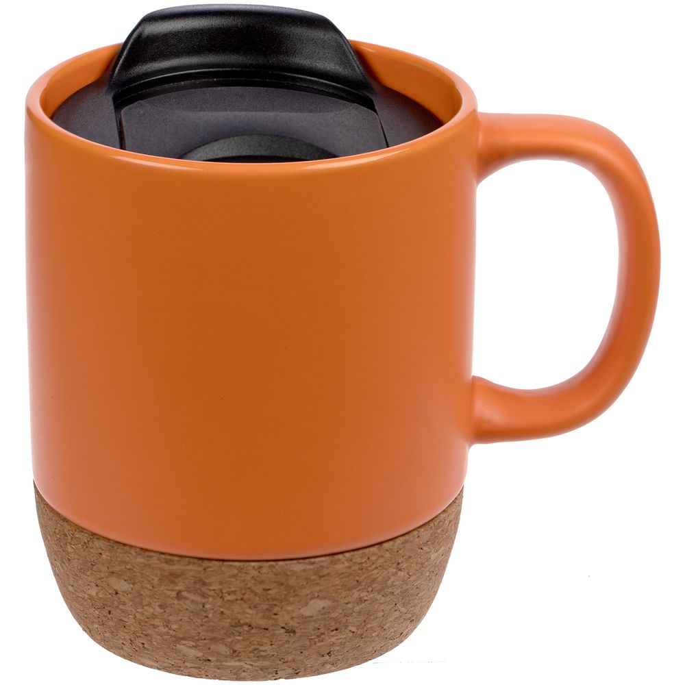 Кружка с пробковой подставкой Corky Walk, оранжевая с логотипом