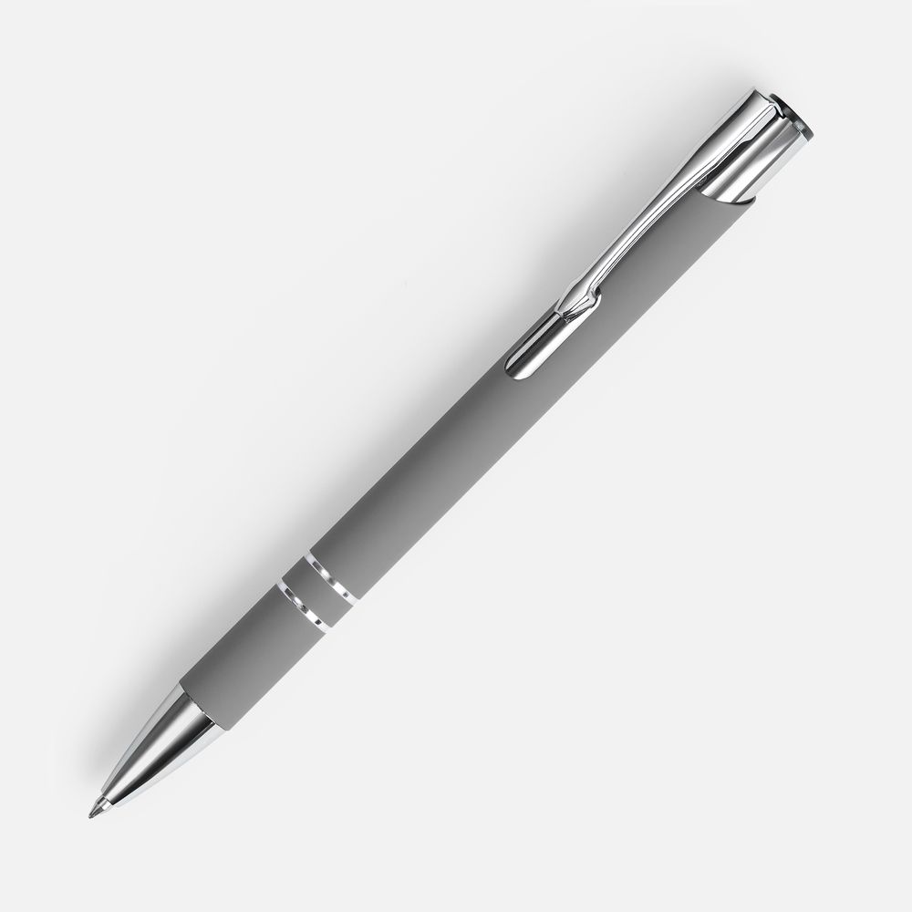 Ручка шариковая Keskus Soft Touch, серая с логотипом