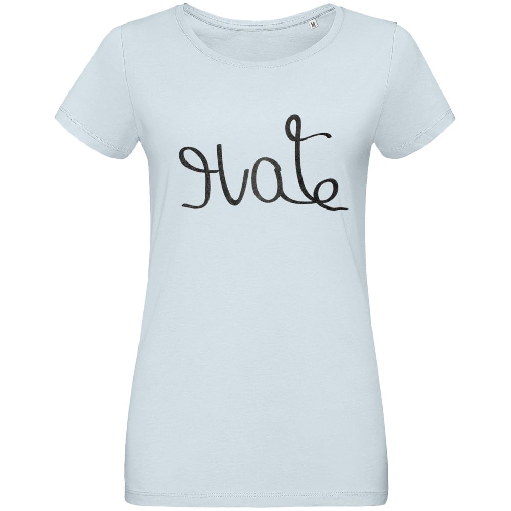 Футболка женская Hate-Love, голубая с логотипом