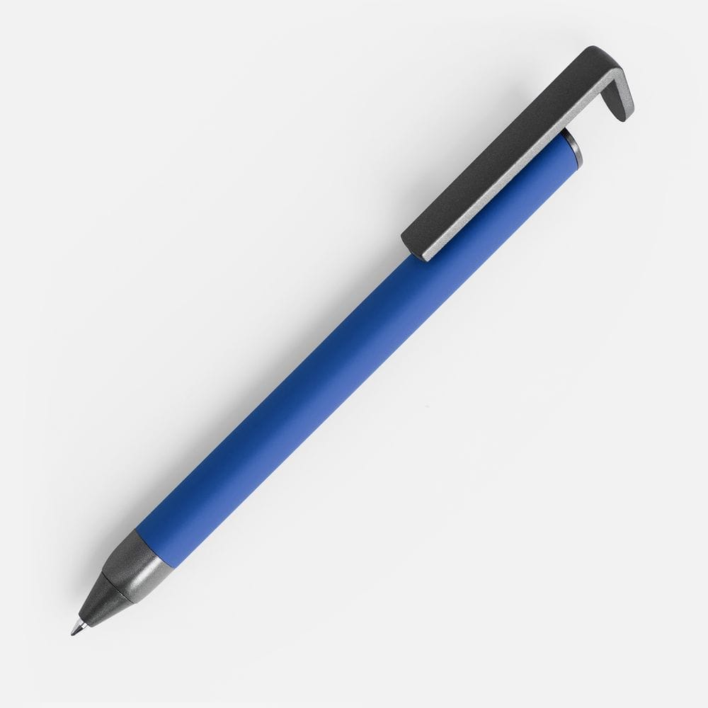 Ручка шариковая Standic Soft Touch с подставкой для телефона, синяя с логотипом