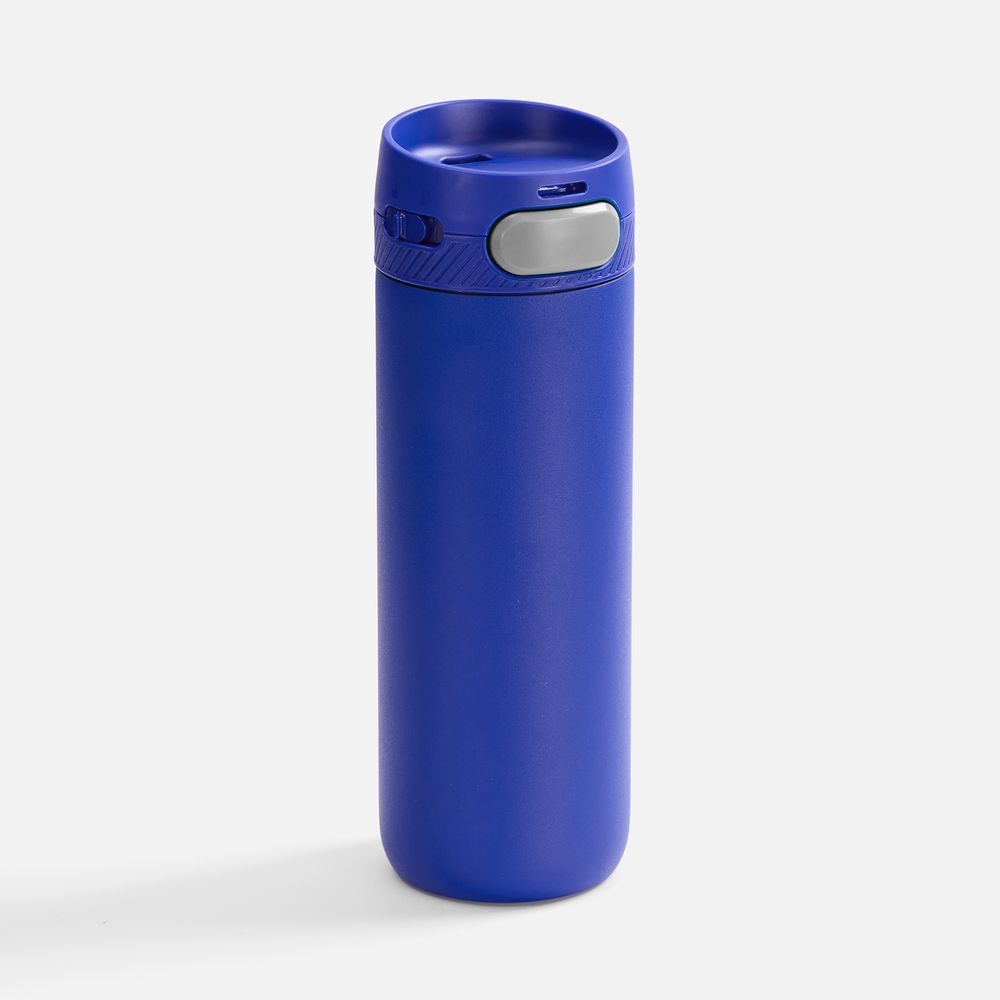 Термостакан X1 с цветной кнопкой, синий с серым с логотипом