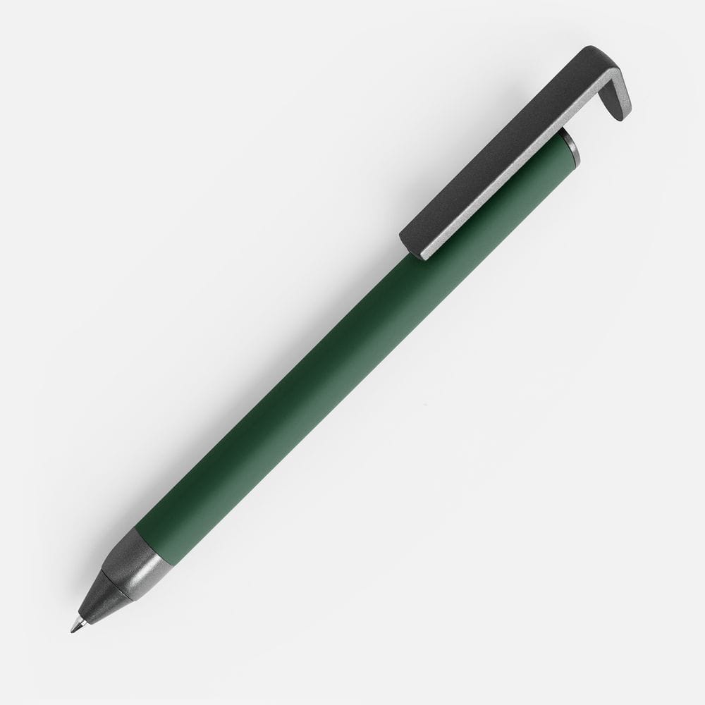 Ручка шариковая Standic Soft Touch с подставкой для телефона, зеленая с логотипом