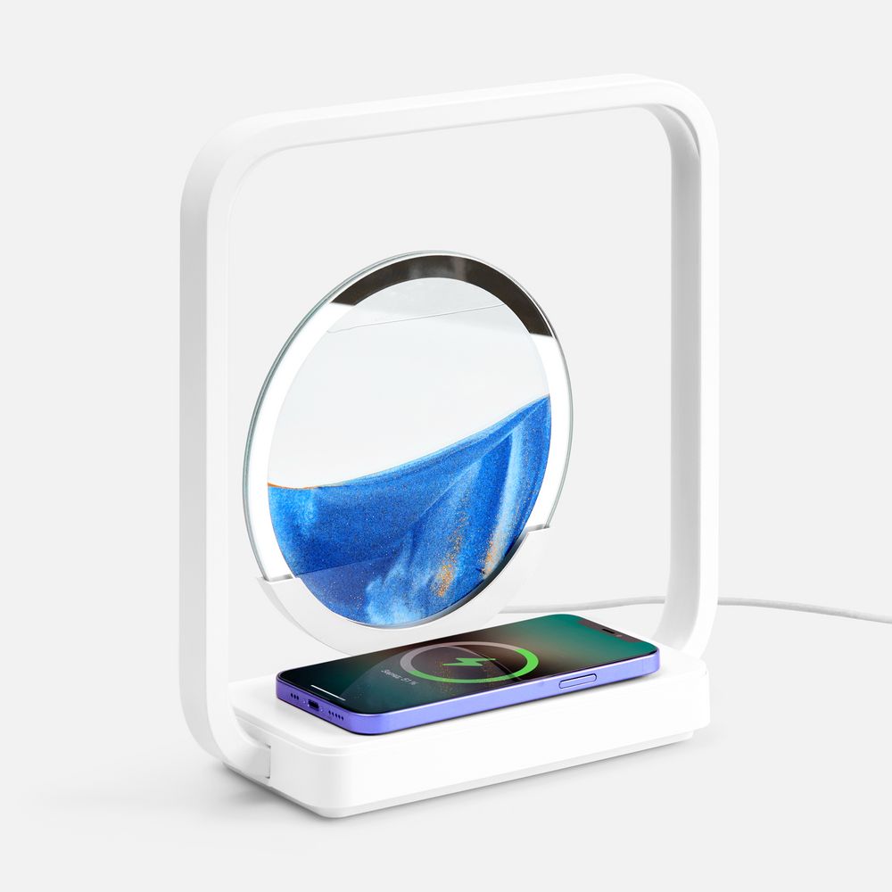 Интерьерный светильник с беспроводной зарядкой Sandflow, белый с логотипом