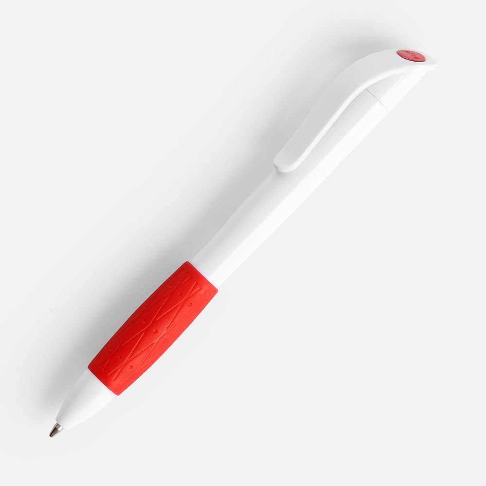 Ручка шариковая Grip, белая с красным с логотипом