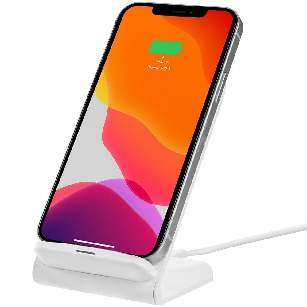 Беспроводное зарядное устройство с быстрой зарядкой Overtop, белое с логотипом