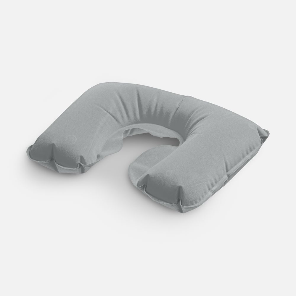 Надувная подушка под шею в чехле Sleep, темно-серая с логотипом