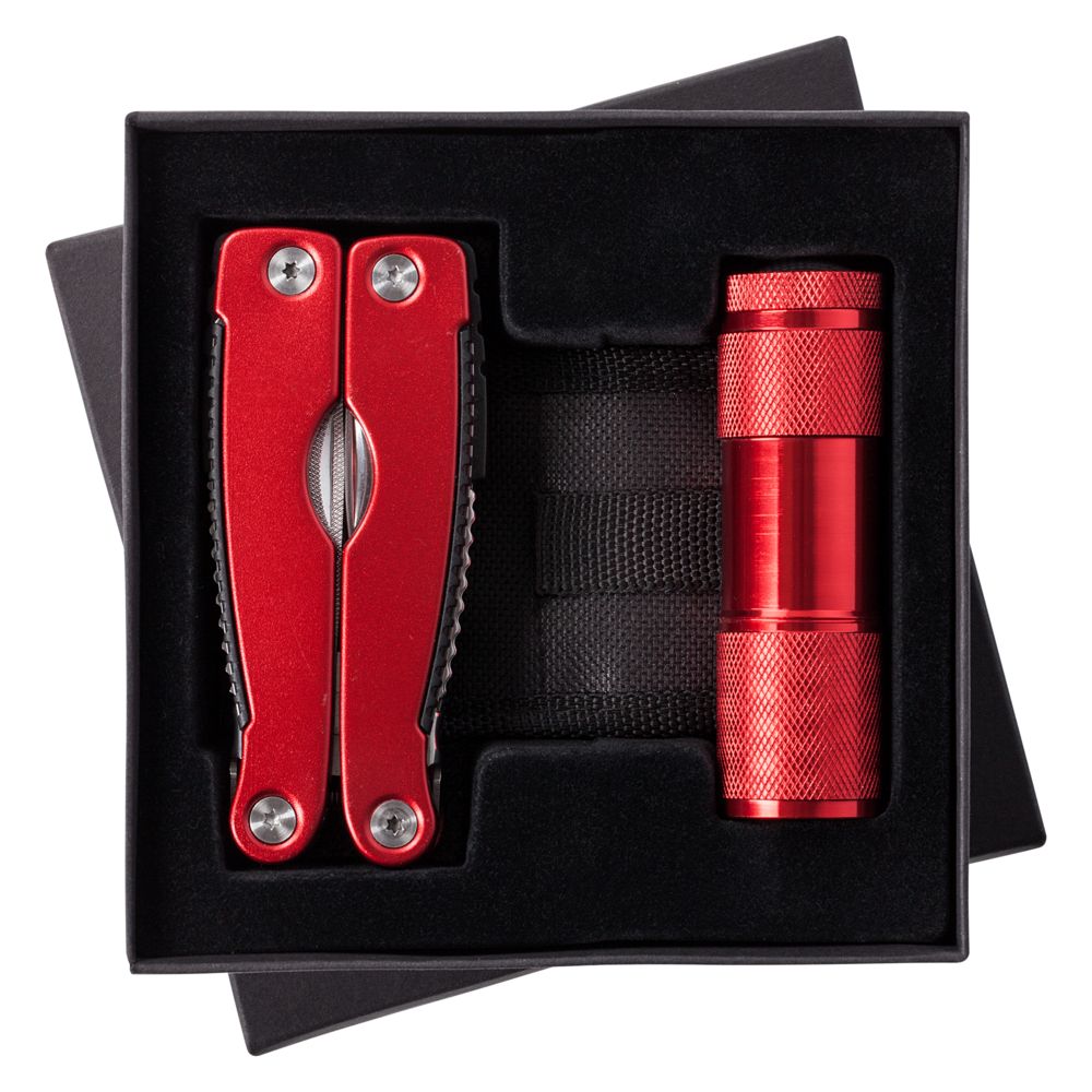 Набор Handmaster: фонарик и мультитул, красный с логотипом