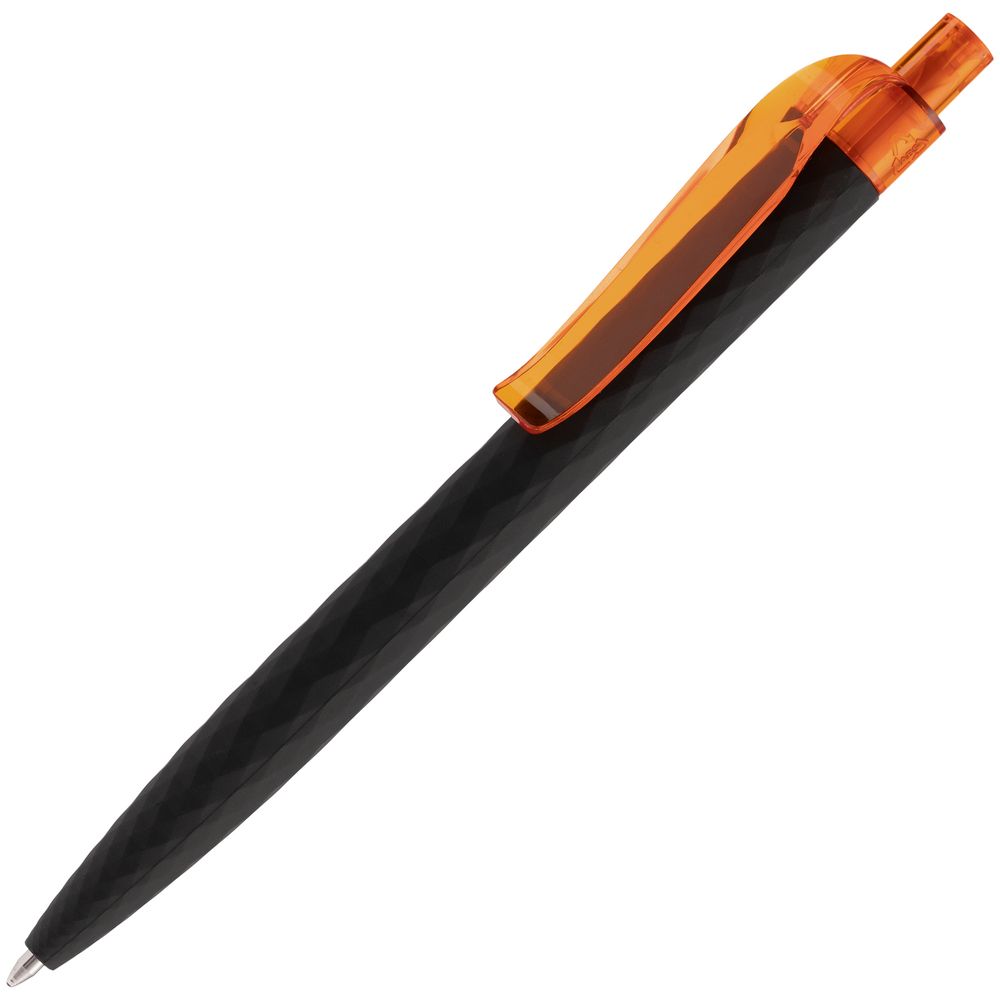 Ручка шариковая Prodir QS01 PRT-T Soft Touch, черная с оранжевым с логотипом