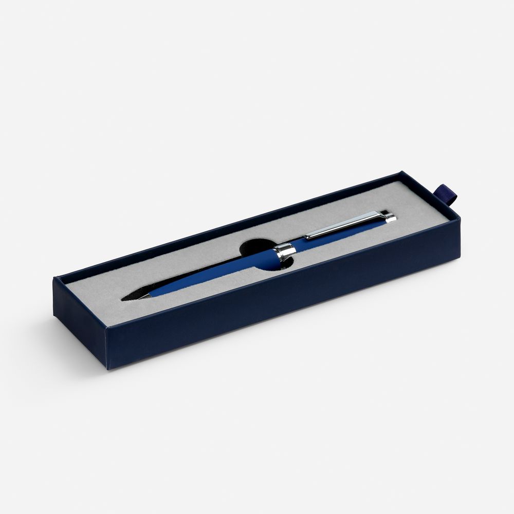 Ручка шариковая Broad Ring Soft Touch в футляре, синяя с логотипом