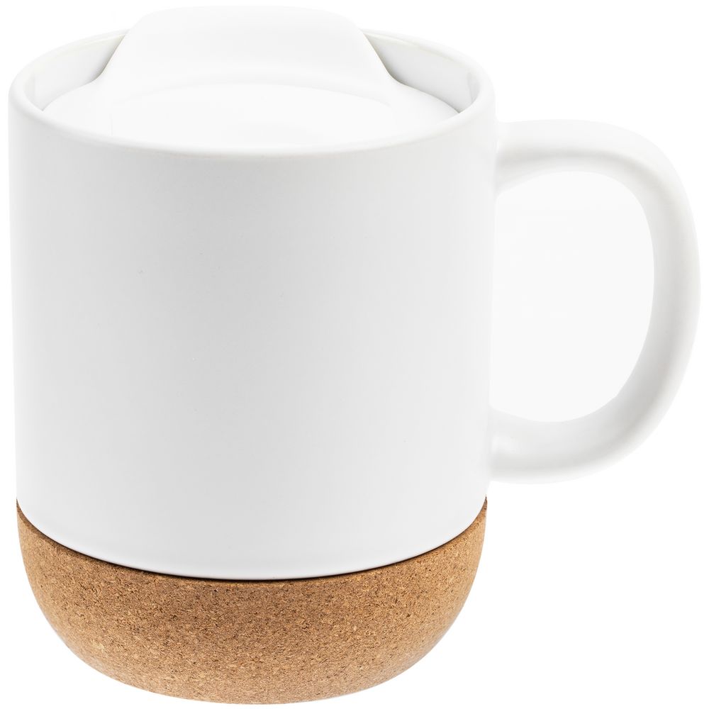 Кружка с пробковой подставкой Corky Walk для сублимационной печати, матовая, белая с логотипом