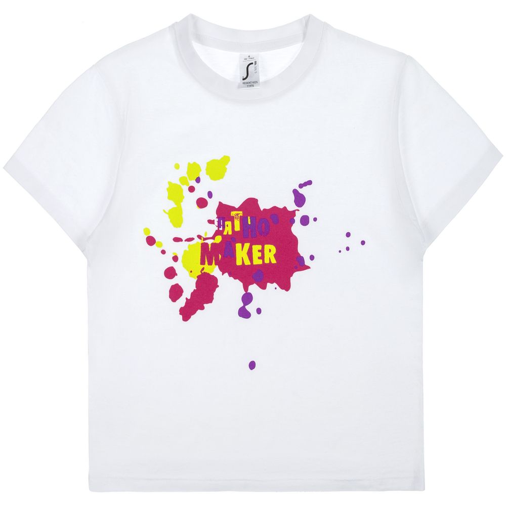 Футболка детская «Пятно Maker», белая с логотипом