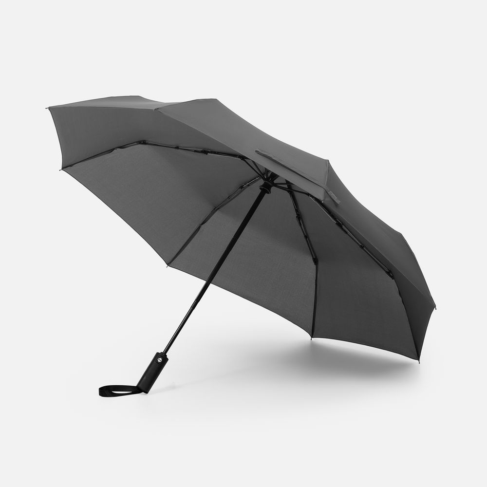 Зонт складной Smooth Move с плавным закрытием, серый с логотипом