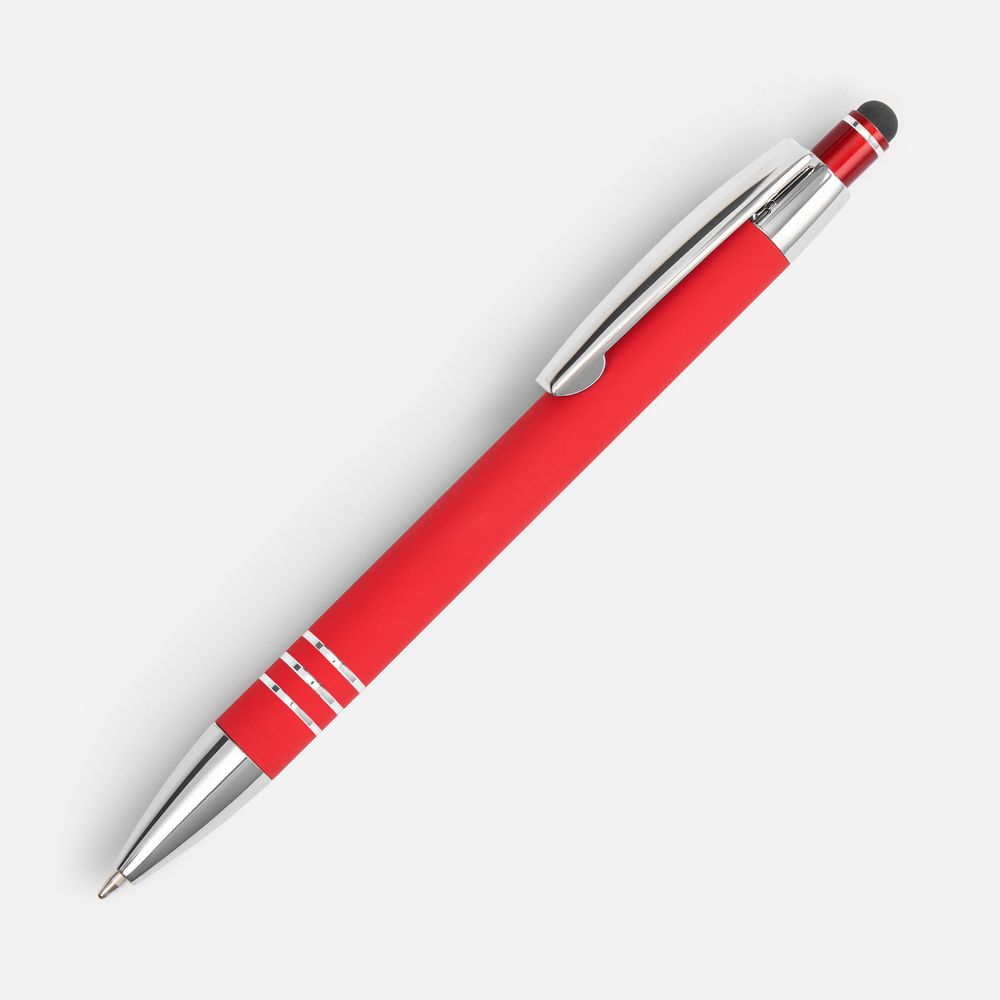 Ручка шариковая Sansen Soft Touch со стилусом, красная с логотипом