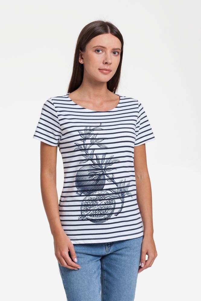 Футболка женская Grand Granat New, белая с синим с логотипом