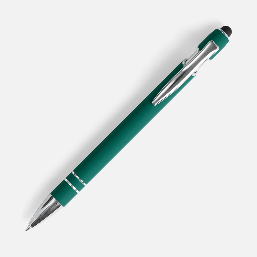 Ручка шариковая Pointer Soft Touch со стилусом, зеленая с логотипом