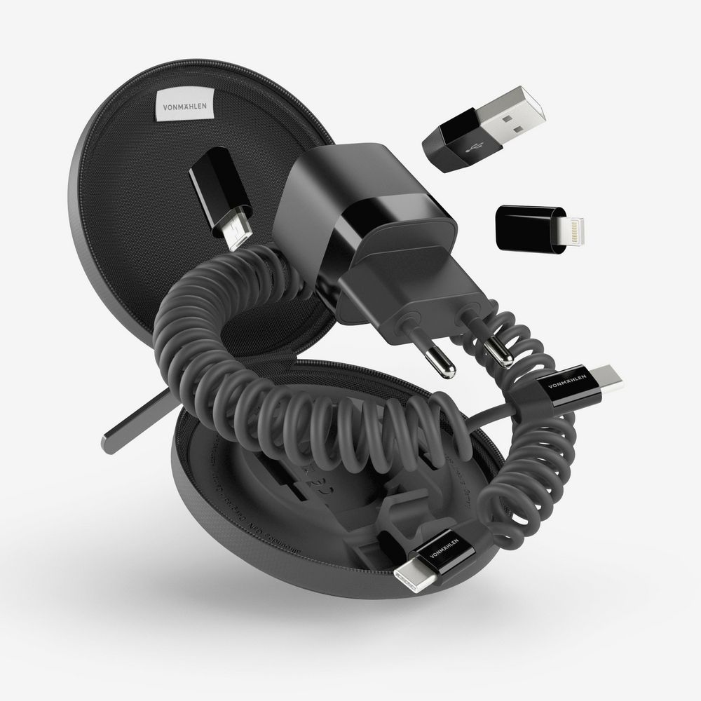 Зарядное устройство Vonmahlen Allroundo GaN, черное с логотипом