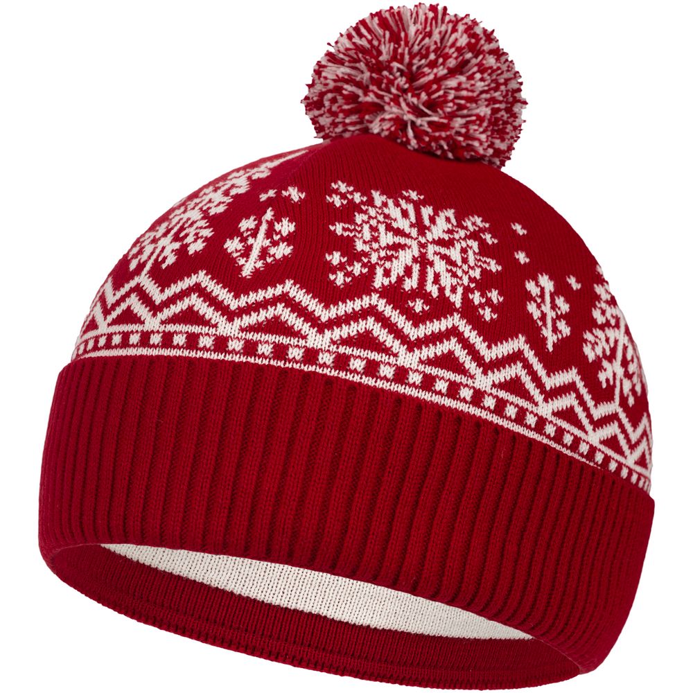 Шапка Elnik, красная с молочно-белым с логотипом