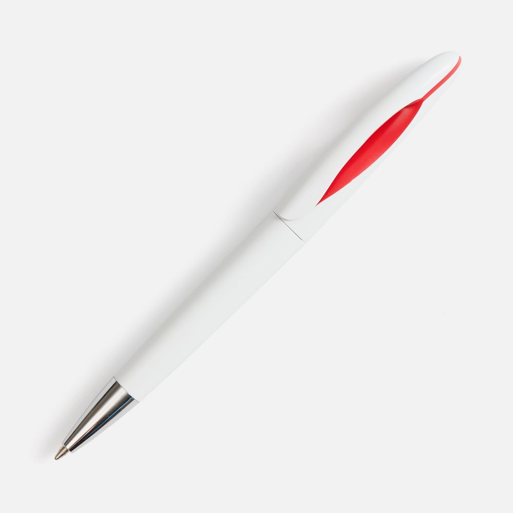 Ручка шариковая Nave, белая с красным с логотипом