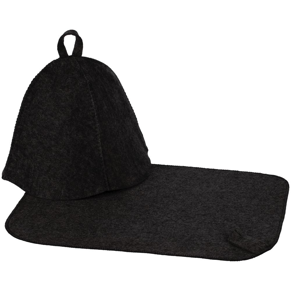 Набор для бани Heat Off с ковриком, черный с логотипом