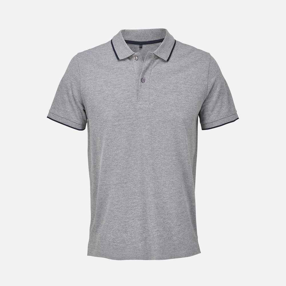Рубашка поло унисекс Palermo, серый меланж с темно-синим с логотипом