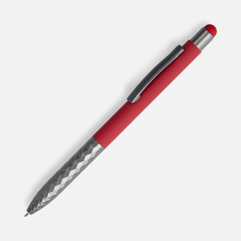 Ручка шариковая Digit Soft Touch со стилусом, красная с логотипом