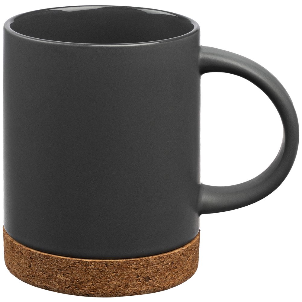 Кружка с пробковой подставкой Corky, серая с логотипом