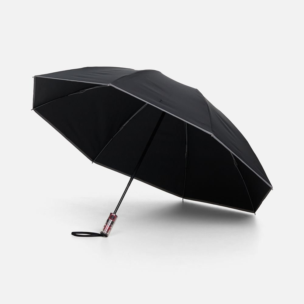 Зонт наоборот складной Futurum со светоотражающим кантом, черный с логотипом