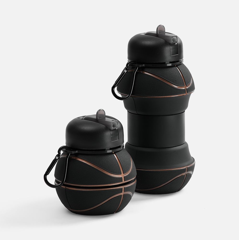 Складная бутылка для воды Basketball Flex, черная с логотипом