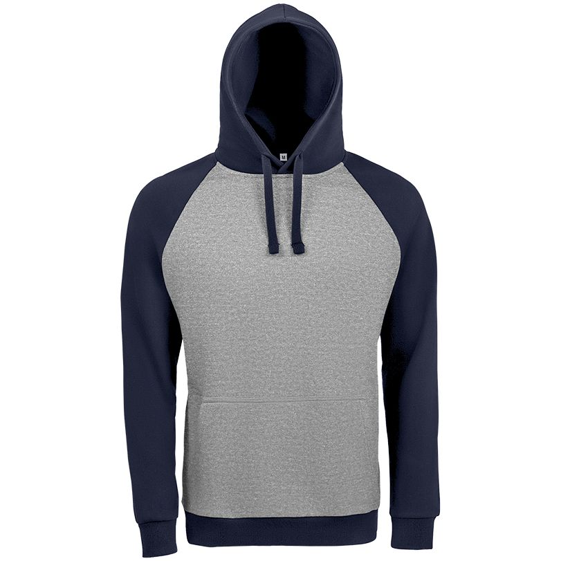 Толстовка унисекс Seattle, серый меланж с темно-синим с логотипом