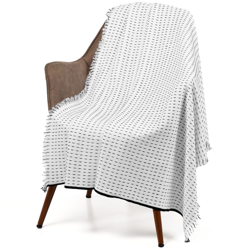 Плед Fringy, белый с черным с логотипом