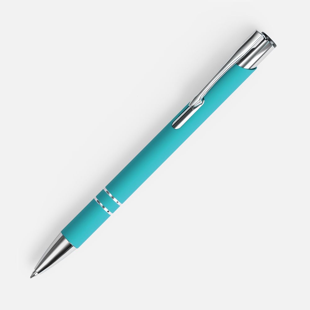 Ручка шариковая Keskus Soft Touch, бирюзовая с логотипом