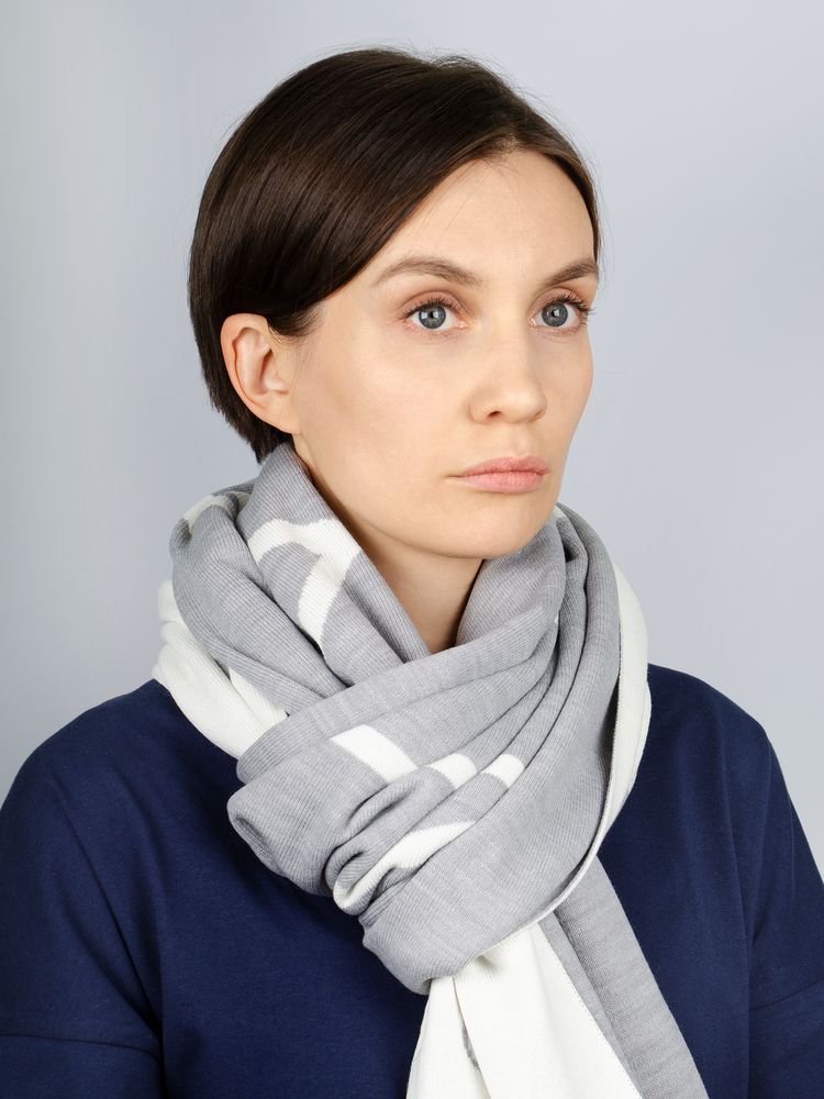 Шарф Bereg, молочный с серым с логотипом