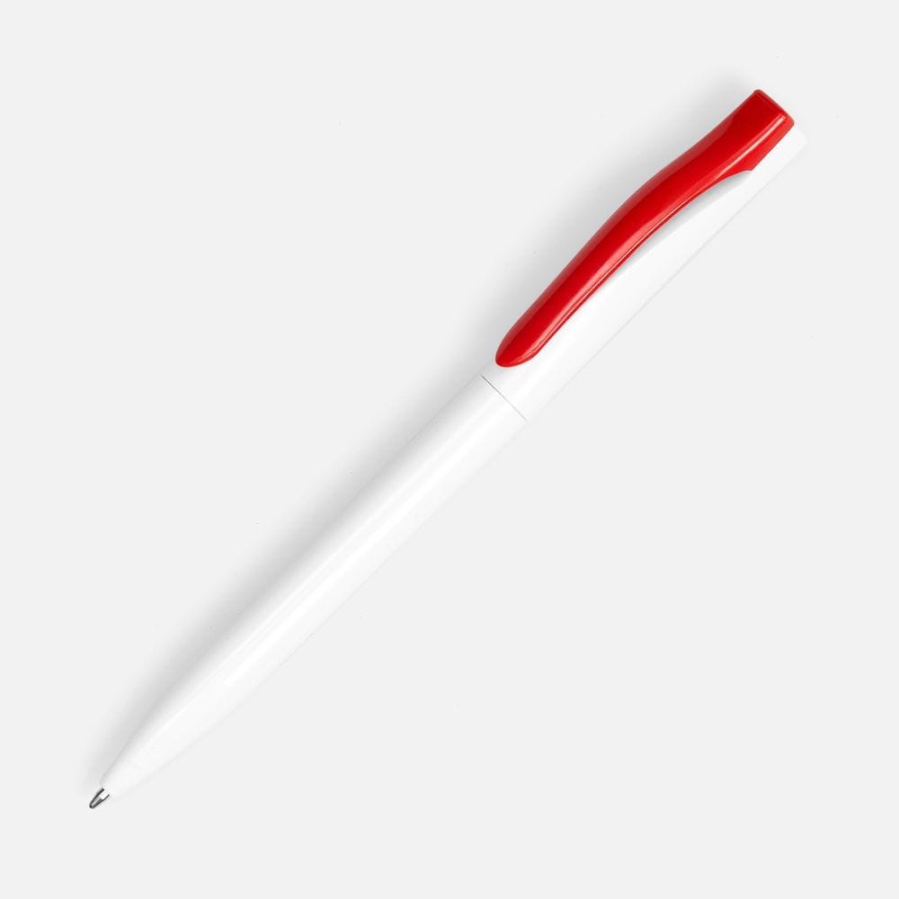 Ручка шариковая Pin, белая с красным с логотипом