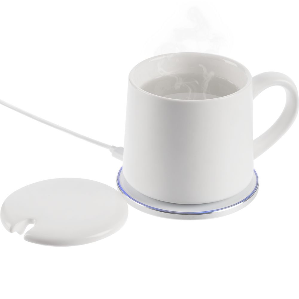 Кружка с подогревом и беспроводной зарядкой dualBase ver. 2.0 Matt, белая с логотипом