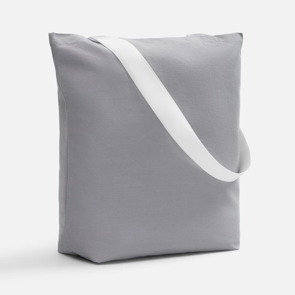 Шопер B5, серый с широкими белыми ручками с логотипом