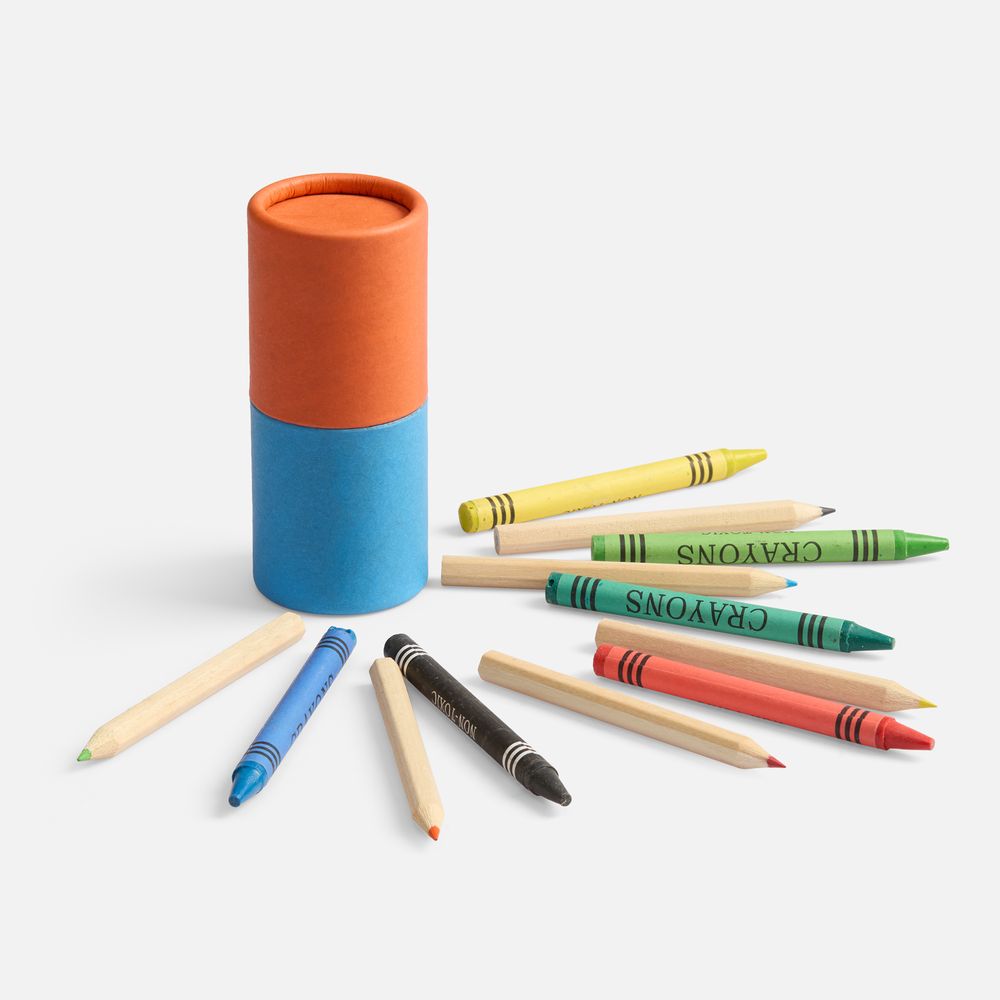 Набор цветных карандашей с мелками Kiddo Tube, голубой с оранжевым с логотипом