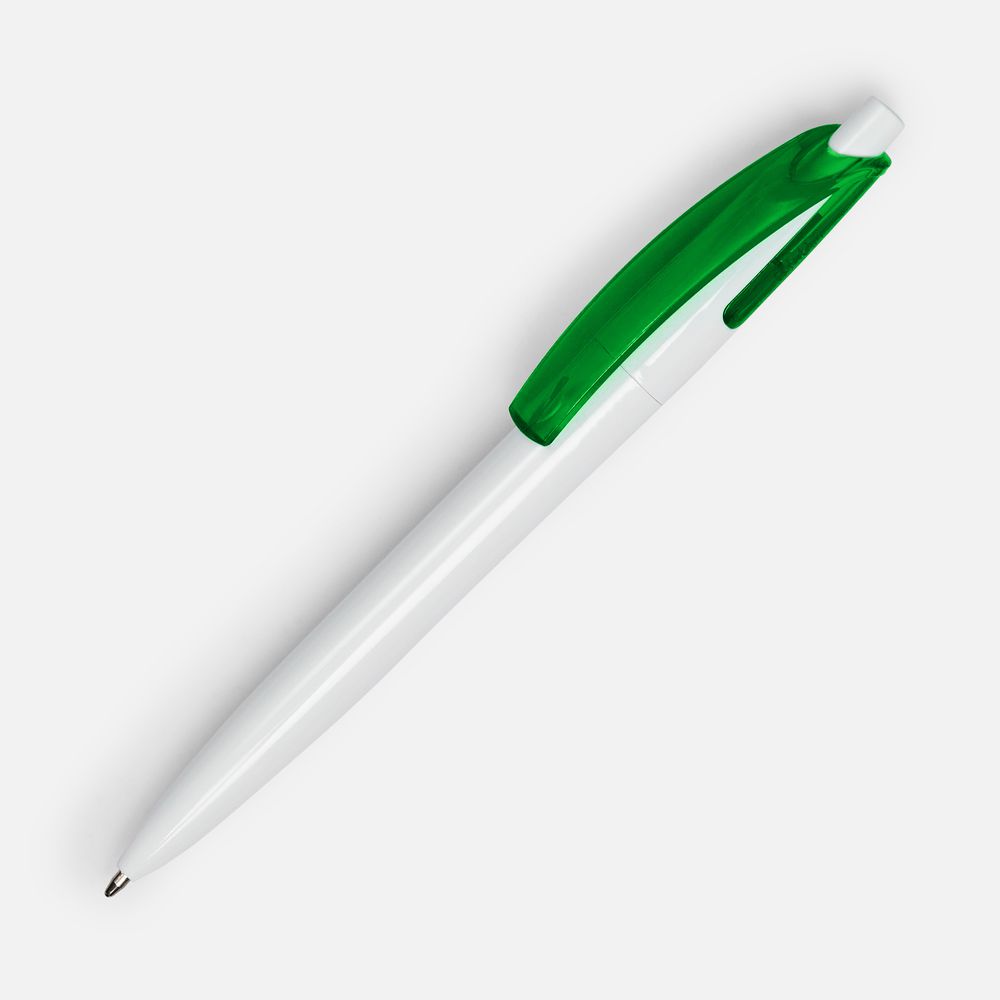 Ручка шариковая Bento, белая с зеленым с логотипом