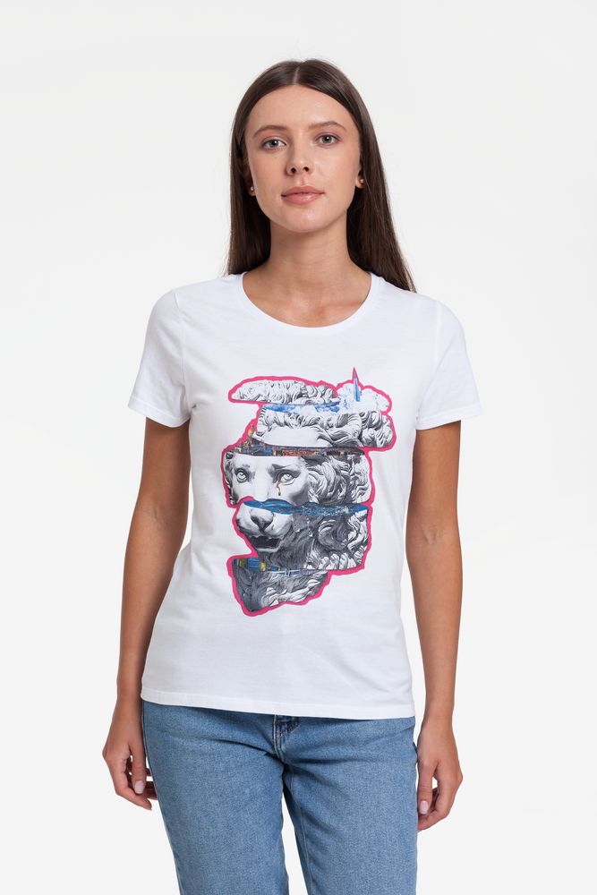 Футболка женская «Смотри вглубь», белая с логотипом