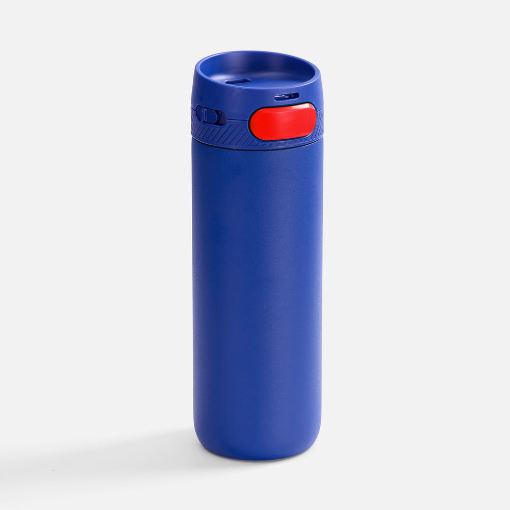 Термостакан X1 с цветной кнопкой, синий с красным с логотипом