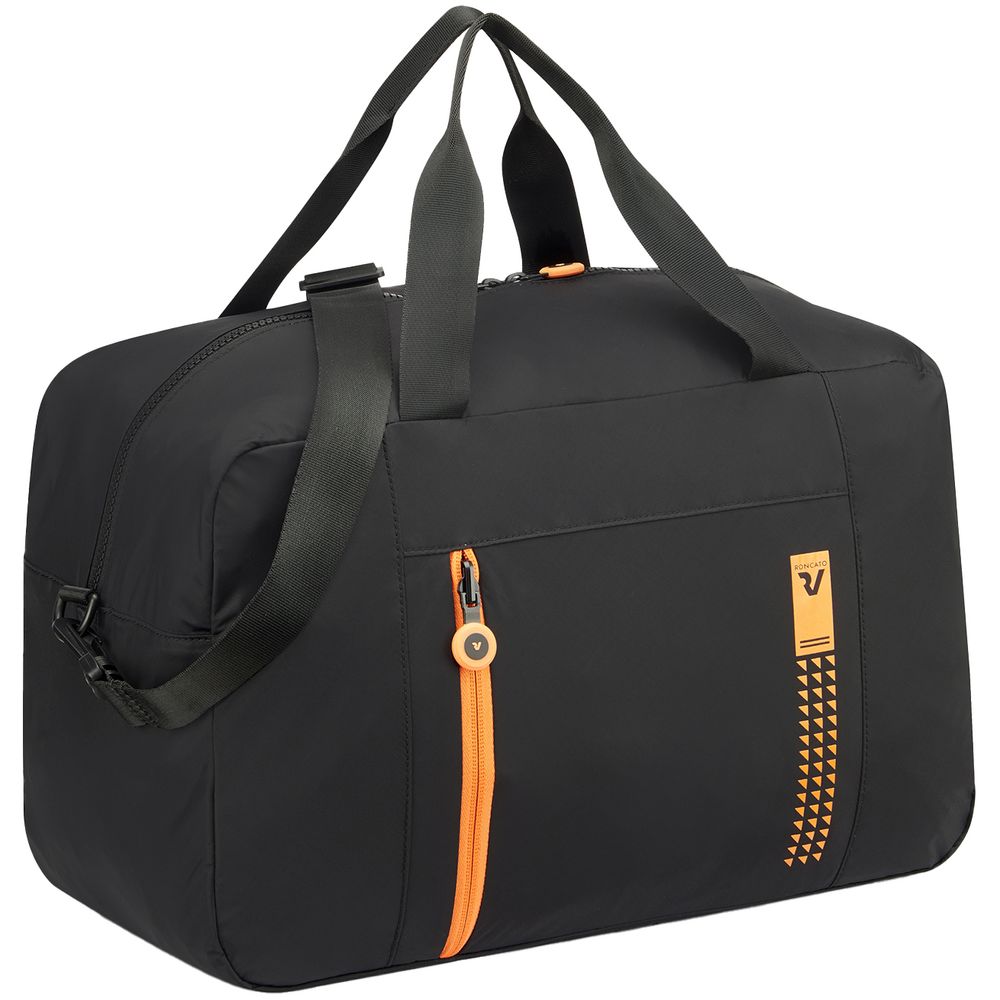 Сумка дорожная Compact Neon, черная с оранжевым с логотипом