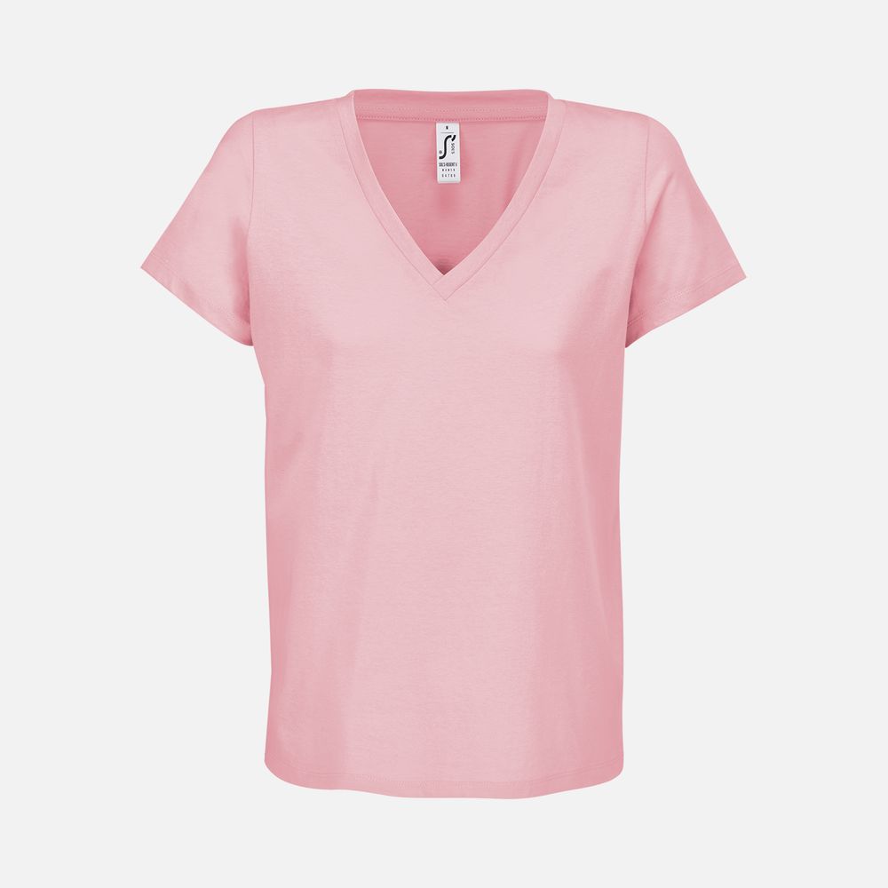 Футболка женская Regent Women с V-образным вырезом, розовая (candy) с логотипом