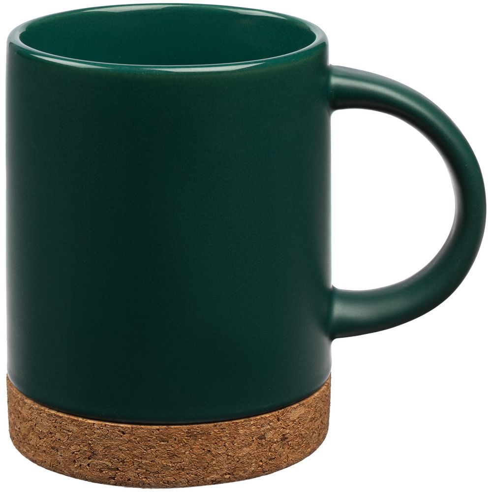Кружка с пробковой подставкой Corky, зеленая с логотипом