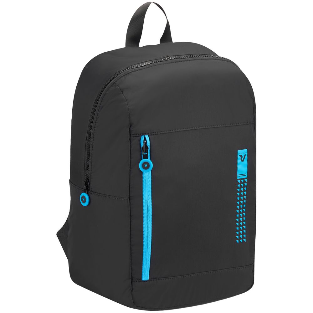Складной рюкзак Compact Neon, черный с голубым с логотипом