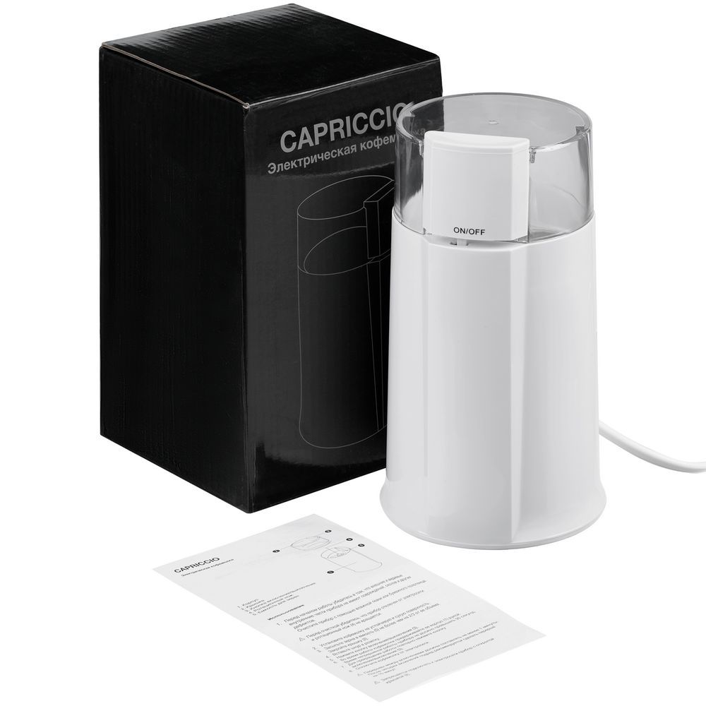 Кухонные принадлежности с печатью логотипа. Электрическая кофемолка Capriccio по цене 1 851 ₽ руб. (артикул 17614.60) Электрическая кофемолка Capriccio, белая