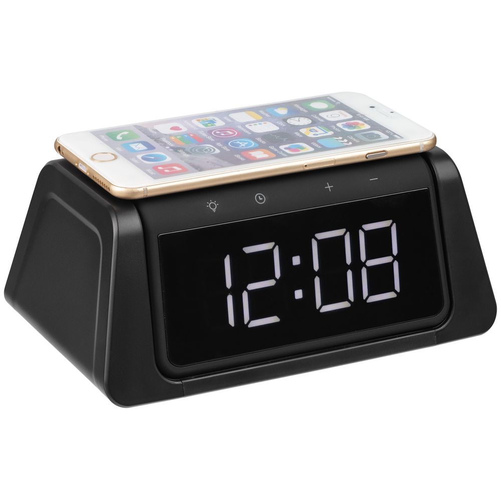 Настольный стерилизатор с беспроводной зарядкой и часами UV Depot, черный с логотипом