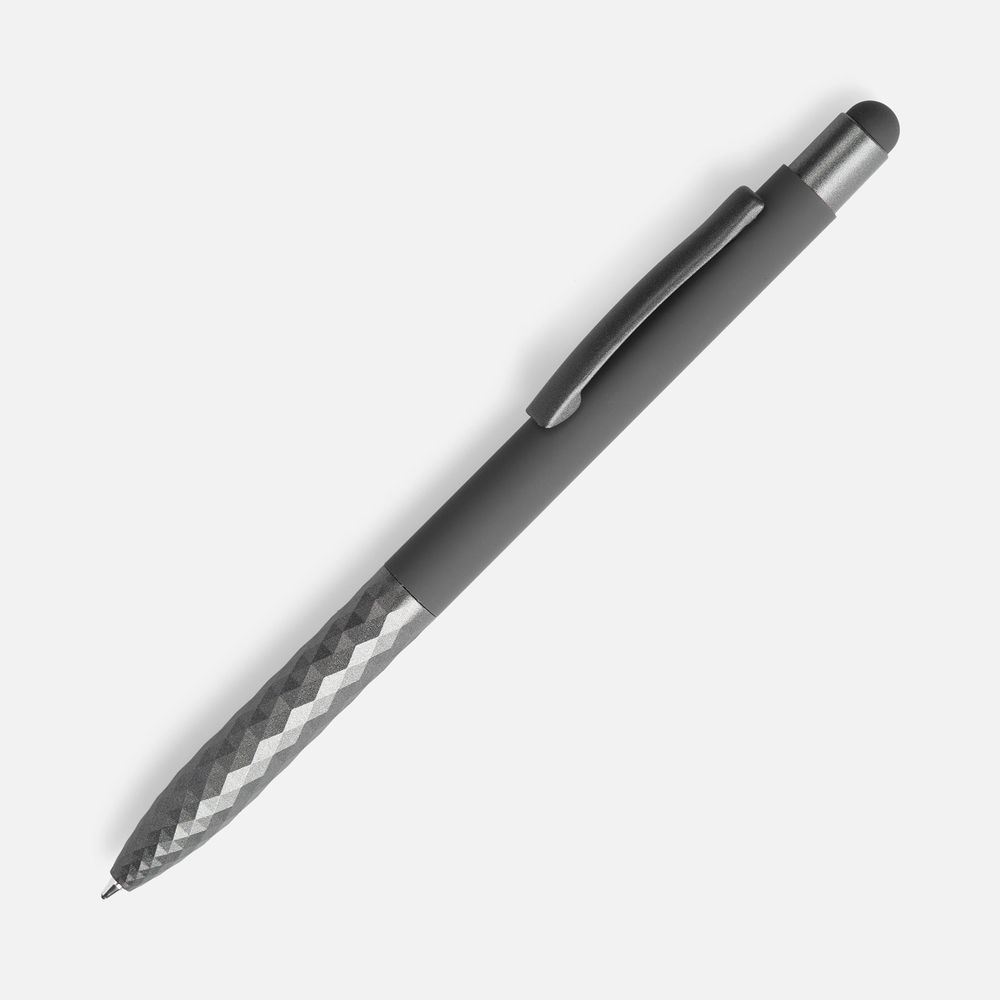 Ручка шариковая Digit Soft Touch со стилусом, серая с логотипом