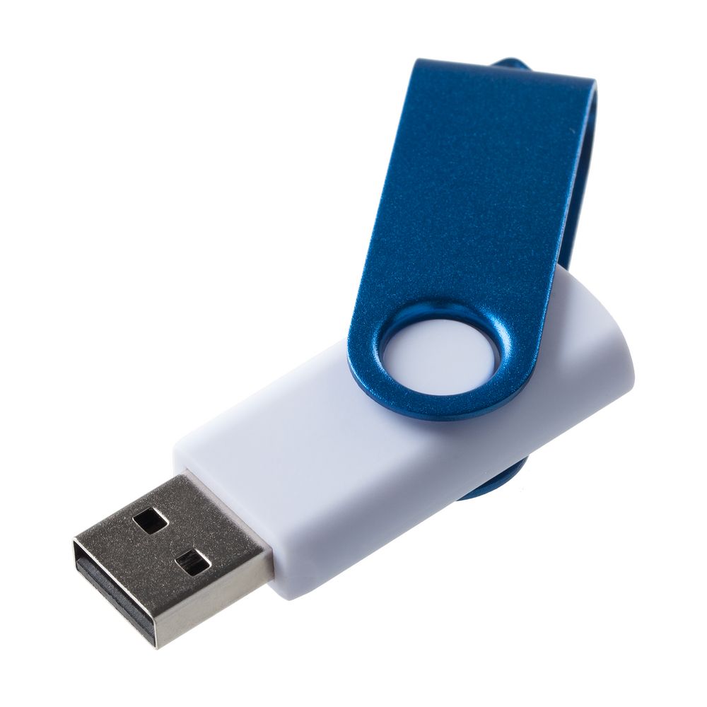 Флешка Twist Color, белая с синим, 16 Гб с логотипом