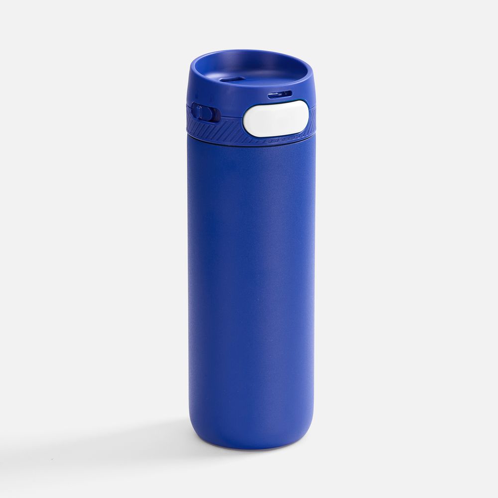 Термостакан X1 с цветной кнопкой, синий с белым с логотипом