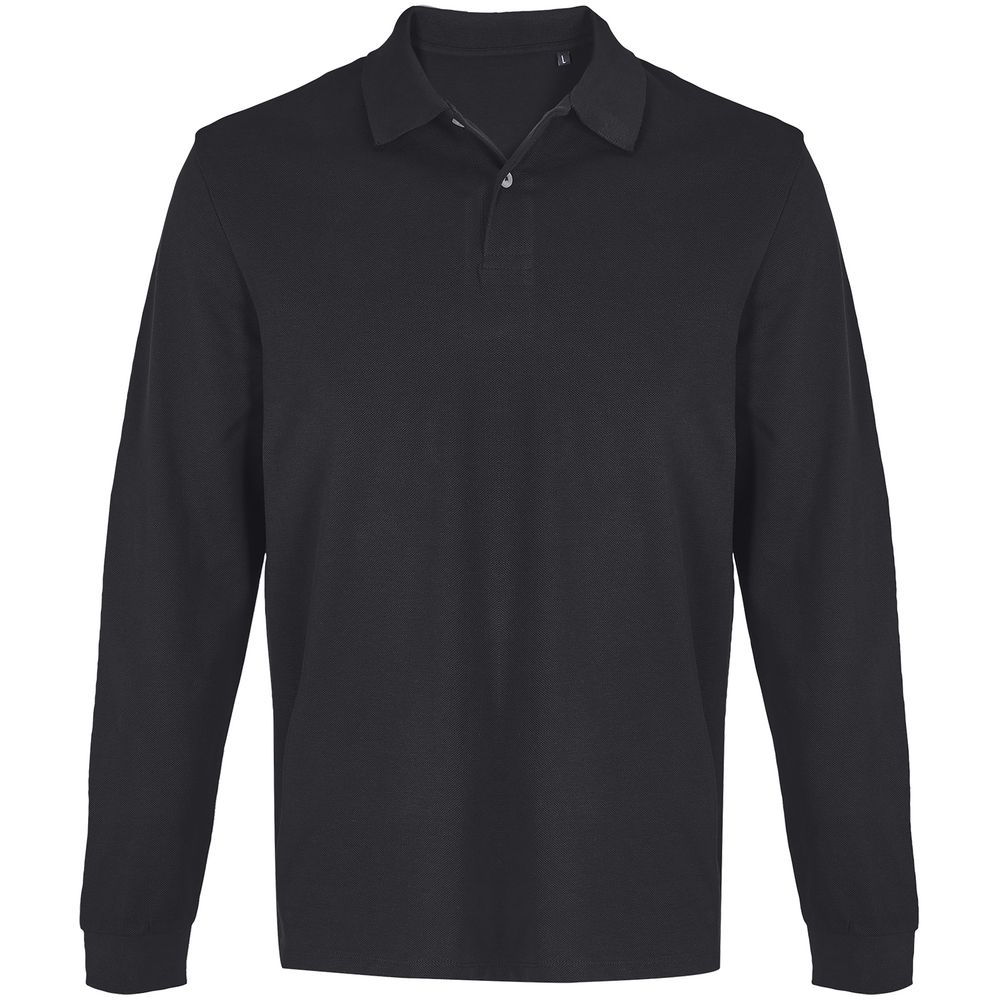 Рубашка поло унисекс с длинным рукавом Pacific LSL, черная с логотипом