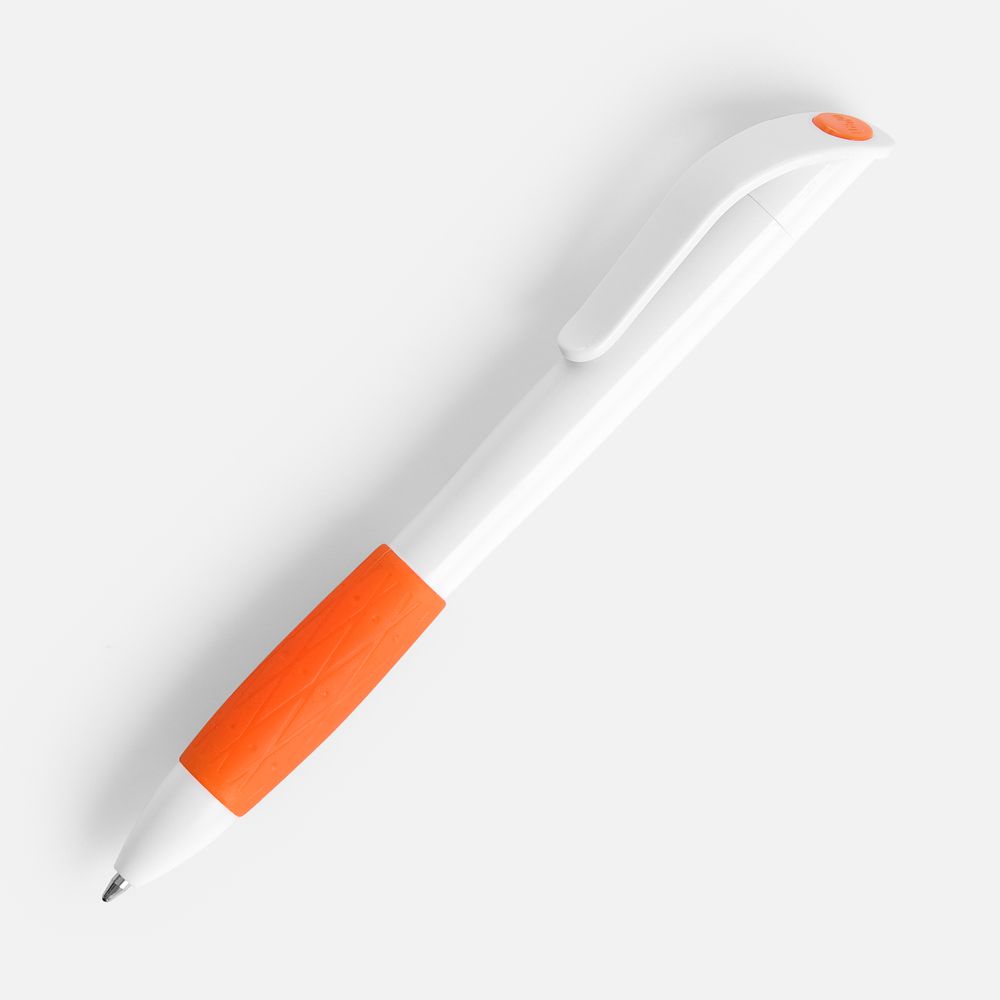 Ручка шариковая Grip, белая с оранжевым с логотипом